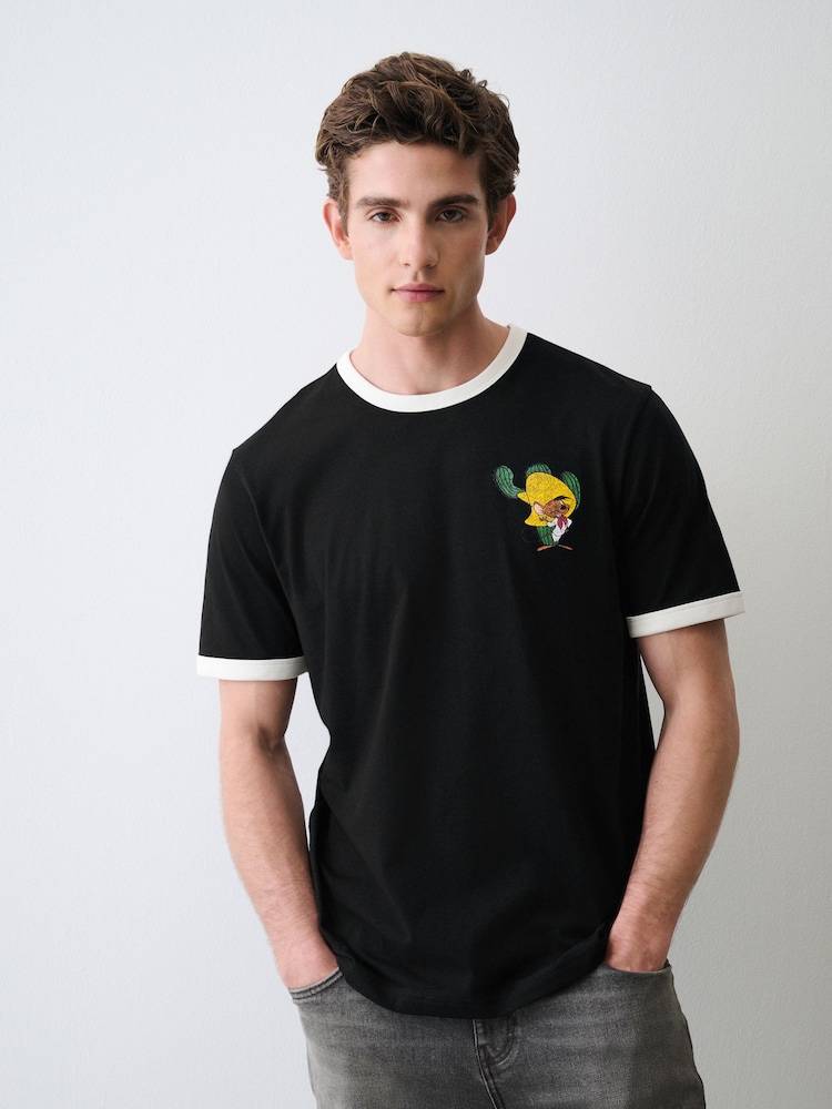 Black Looney Tunes Light Weight Ringer T-Shirt - Image 2 of 9