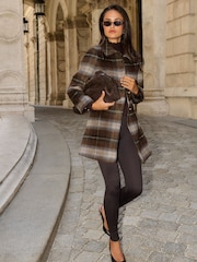 Lipsy Chocolate Brown Check Dolly Coat - Image 3 of 6