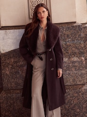 Lipsy Fur Collar Longline Belted Coat - Bilde 1 av 6