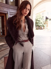 Lipsy Fur Collar Longline Belted Coat - Bilde 3 av 6