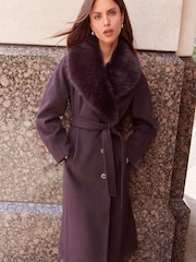 Lipsy Fur Collar Longline Belted Coat - Bilde 4 av 6