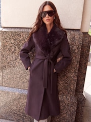Lipsy Fur Collar Longline Belted Coat - Bilde 5 av 6