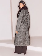 Lipsy Chocolate Brown Fur Collar Longline Belted Coat - Image 5 of 5
