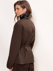 Lipsy Chocolate Brown Petite Choc Short Trench PU Collar Coat - Image 6 of 6