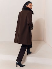 Lipsy Chocolate Brown Fur Collar Coat - Image 5 of 5