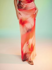 Pink Hibiscus Mesh Maxi Skirt - Image 6 of 10