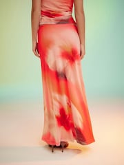 Pink Hibiscus Mesh Maxi Skirt - Image 7 of 10