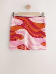Red/Pink Swirl Sequin Mini Skirt - Image 9 of 11