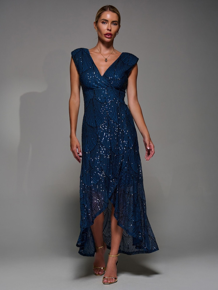 Buy Jolie Moi Blue Sequin Asymmetric Ruffle Hem Maxi Dress from Next Thailand Buy Jolie Moi Blue Sequin Asymmetric Ruffle Hem Maxi Dress from Next Thailand