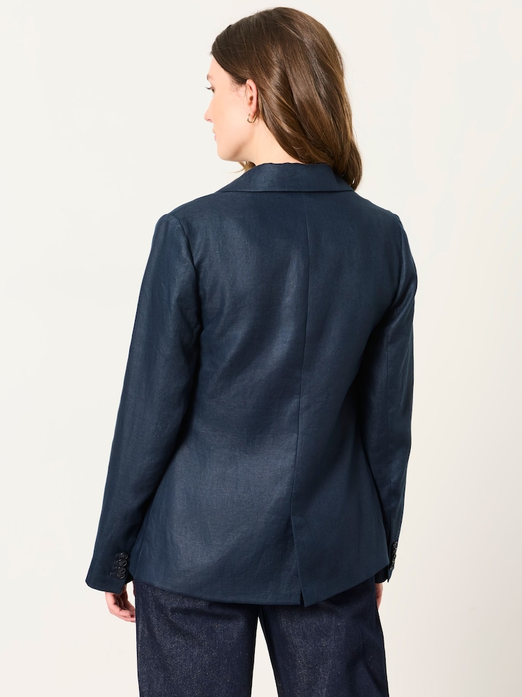 FatFace Lyla Navy Petite Linen Blazer - Image 2 of 6 FatFace Lyla Navy Petite Linen Blazer - Image 2 of 6