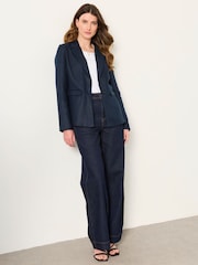FatFace Lyla Navy Petite Linen Blazer - Image 4 of 6