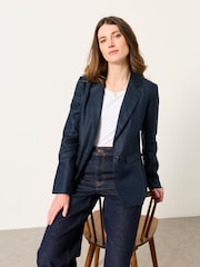 FatFace Lyla Navy Petite Linen Blazer - Image 5 of 6
