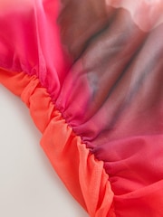 Pink Hibiscus Mesh Sleeveless Halter Drape Neck Top - Image 7 of 8