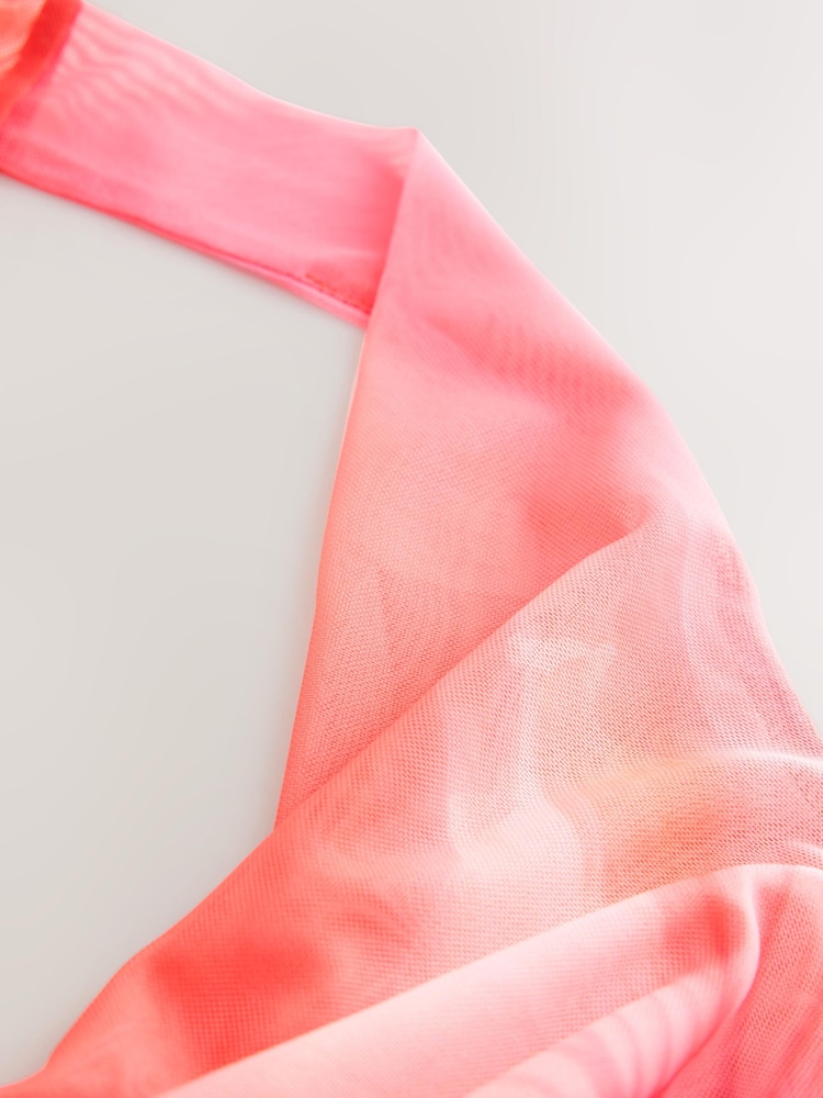 Pink Hibiscus Mesh Sleeveless Halter Drape Neck Top - Image 8 of 8 Pink Hibiscus Mesh Sleeveless Halter Drape Neck Top - Image 8 of 8