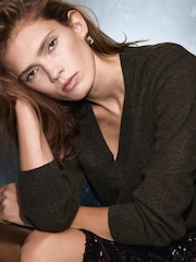 Mango Tan Brown V-Neck Knitted Jumper - Image 2 of 5