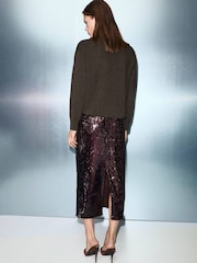 Mango Tan Brown V-Neck Knitted Jumper - Image 4 of 5