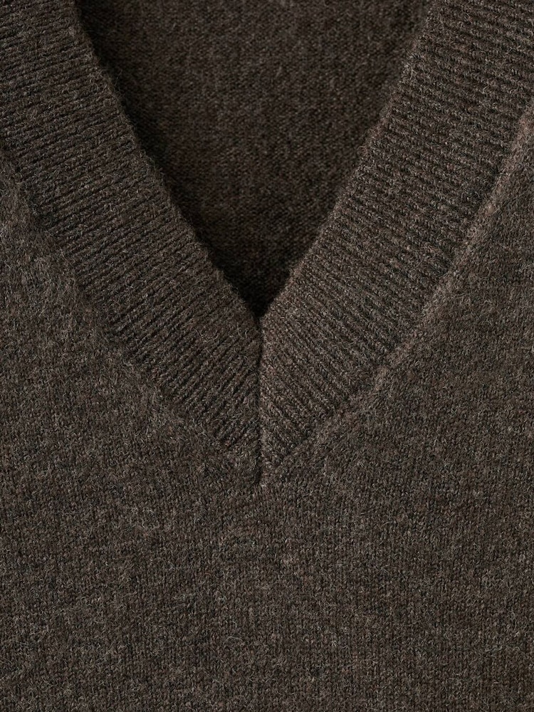 Mango Tan Brown V-Neck Knitted Jumper - Image 5 of 5