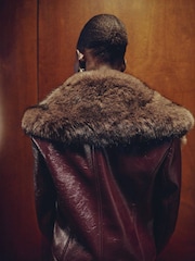 Mango Red Fur Leather Effect Jacket - Image 2 of 6
