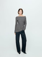 Mango Grey Asymmetric Button Detail Knitted Jumper - Image 2 of 6