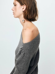 Mango Grey Asymmetric Button Detail Knitted Jumper - Image 3 of 6