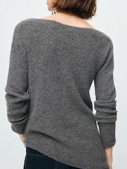Mango Grey Asymmetric Button Detail Knitted Jumper - Image 4 of 6