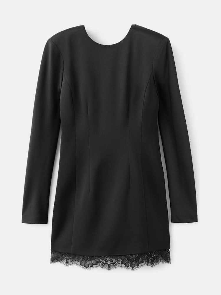 Buy Mango Black Lace Trim Long Sleeve Mini Dress from the Next UK online  shop