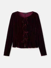 Mango Red Velvet Bow Detailed Blouse - Image 5 of 6