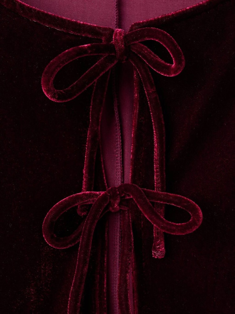 Mango Red Velvet Bow Detailed Blouse - Image 6 of 6