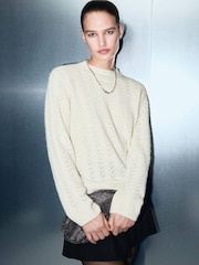 Mango Cream Lurex Thread Shimmer Jumper - Image 1 of 6