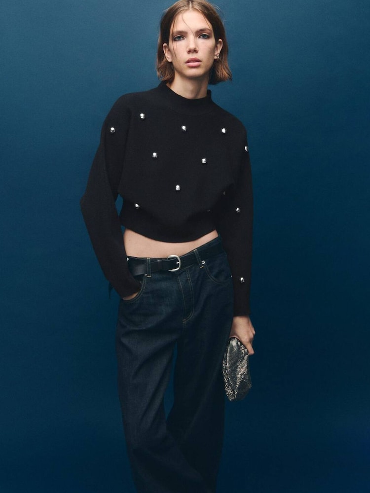 Mango Black Embellished Blouse - Image 1 of 5