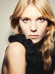 Mango Black Flower Shoulder Detailed Gathered Waist Maxi Dress - Image 5 of 7