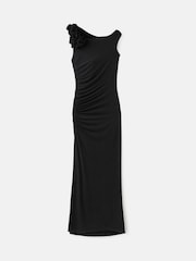 Mango Black Flower Shoulder Detailed Gathered Waist Maxi Dress - Image 6 of 7