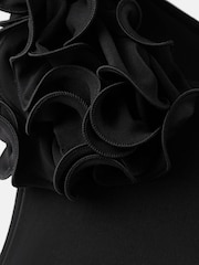 Mango Black Flower Shoulder Detailed Gathered Waist Maxi Dress - Image 7 of 7