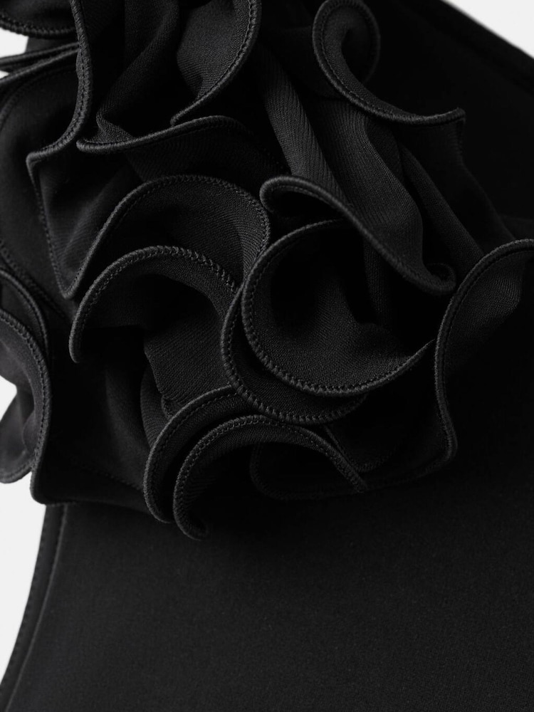 Mango Black Flower Shoulder Detailed Gathered Waist Maxi Dress - Image 7 of 7
