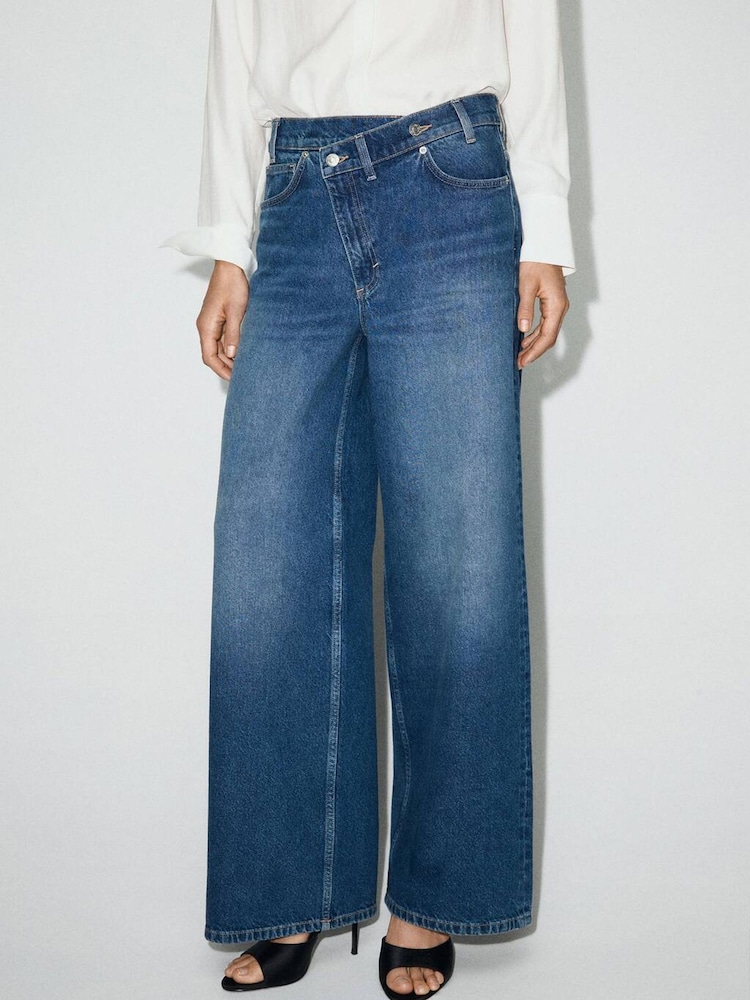 Mango Blue Wide Leg Button Waisted Detailed Jeans - Image 1 of 4