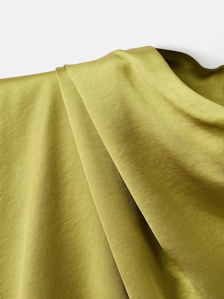 Mango Yellow Satin Drap Neck Detailed Blouse - Image 7 of 7