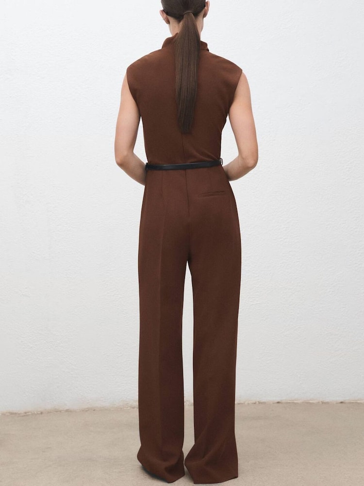 Mango Brown Belted Wide Leg Jumpsuit - Image 2 of 7 Mango Brown Belted Wide Leg Jumpsuit - Image 2 of 7