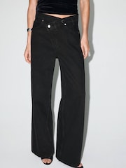 Mango Black Wide Leg Button Waisted Detailed Jeans - Image 3 of 6