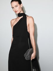 Mango Black Asymmetric Cape Detailed Dress - Image 1 of 5