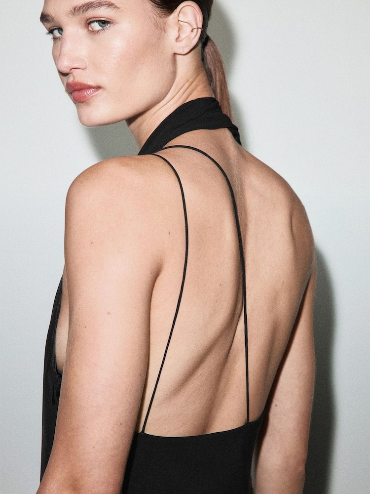 Mango Black Asymmetric Cape Detailed Dress - Image 2 of 5