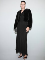 Mango Black Asymmetric Cape Detailed Dress - Image 3 of 5