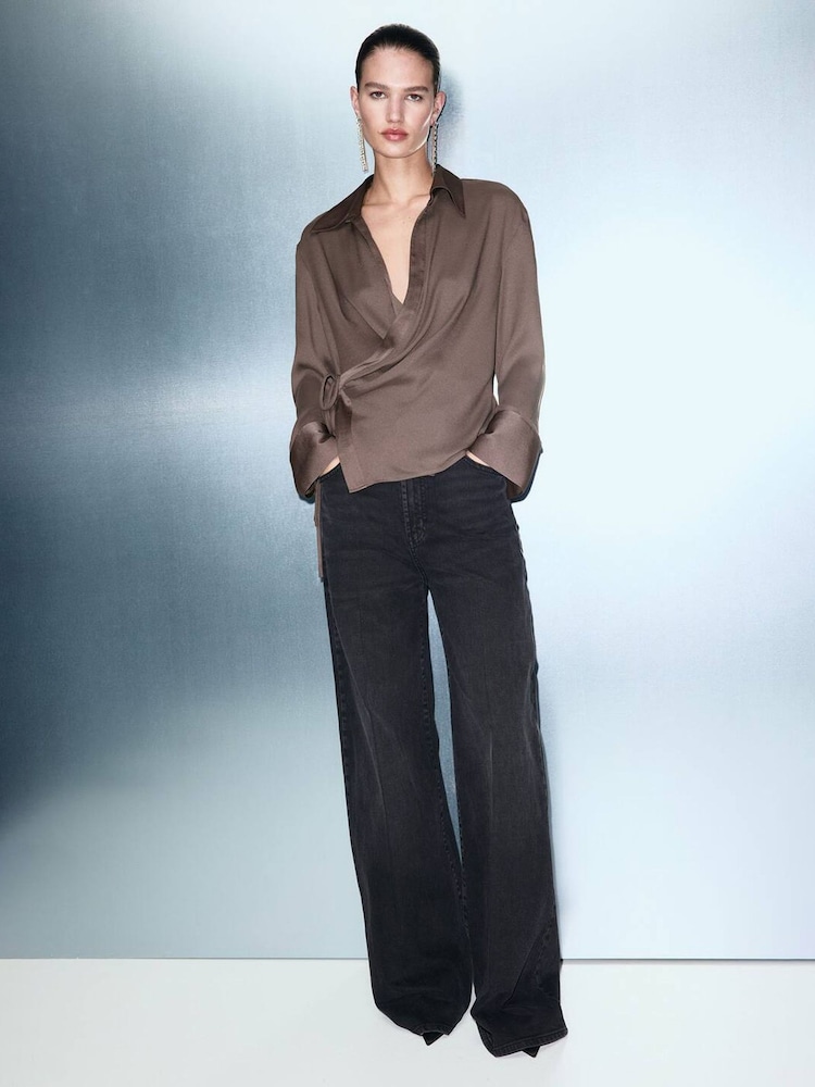 Mango Brown Wrap Over Blouse - Image 2 of 6