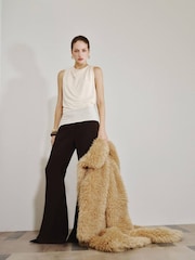 Mango Cream Drape Neck Gold Detailed Back Blouse - Image 1 of 7