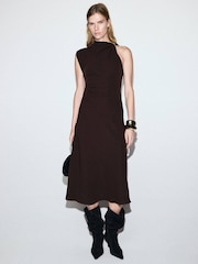 Mango Brown Gold Hardwear Detailed Occasion Dress - Image 1 of 6