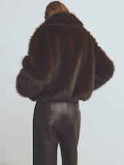 Mango Brown Fur Effect Jacket With Lapels - Image 2 of 6