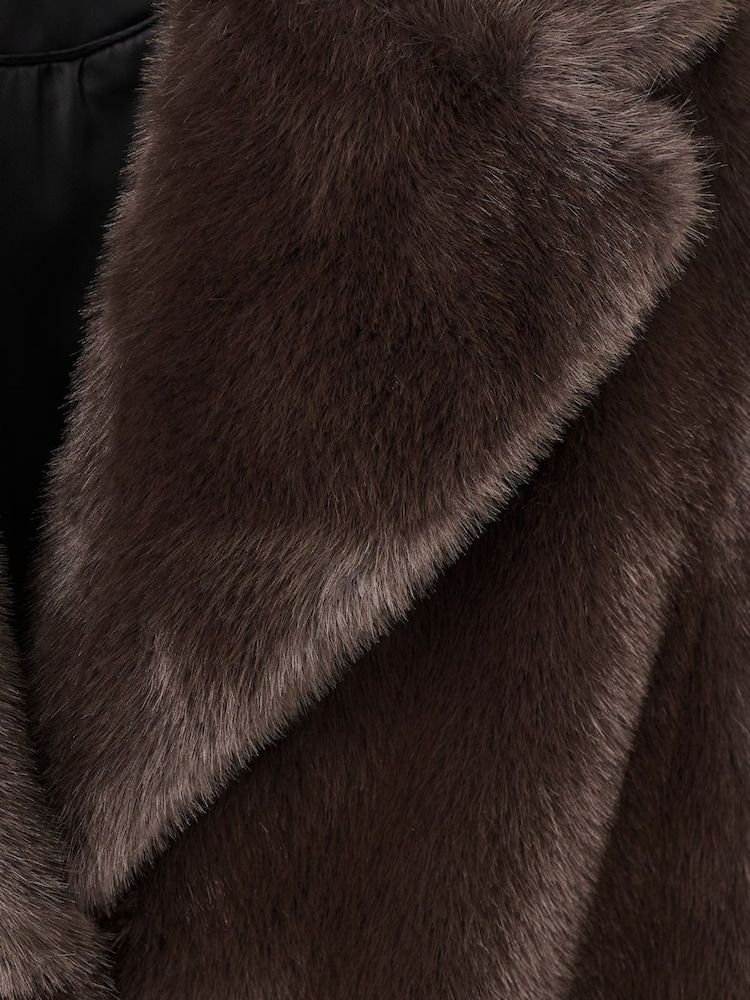 Mango Brown Fur Effect Jacket With Lapels - Image 6 of 6