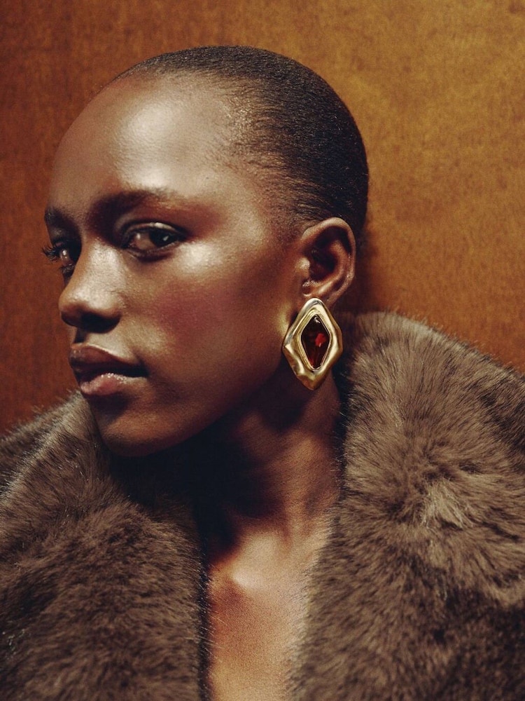 Mango Gold Detailed Gemstone Earrings - Image 4 of 4