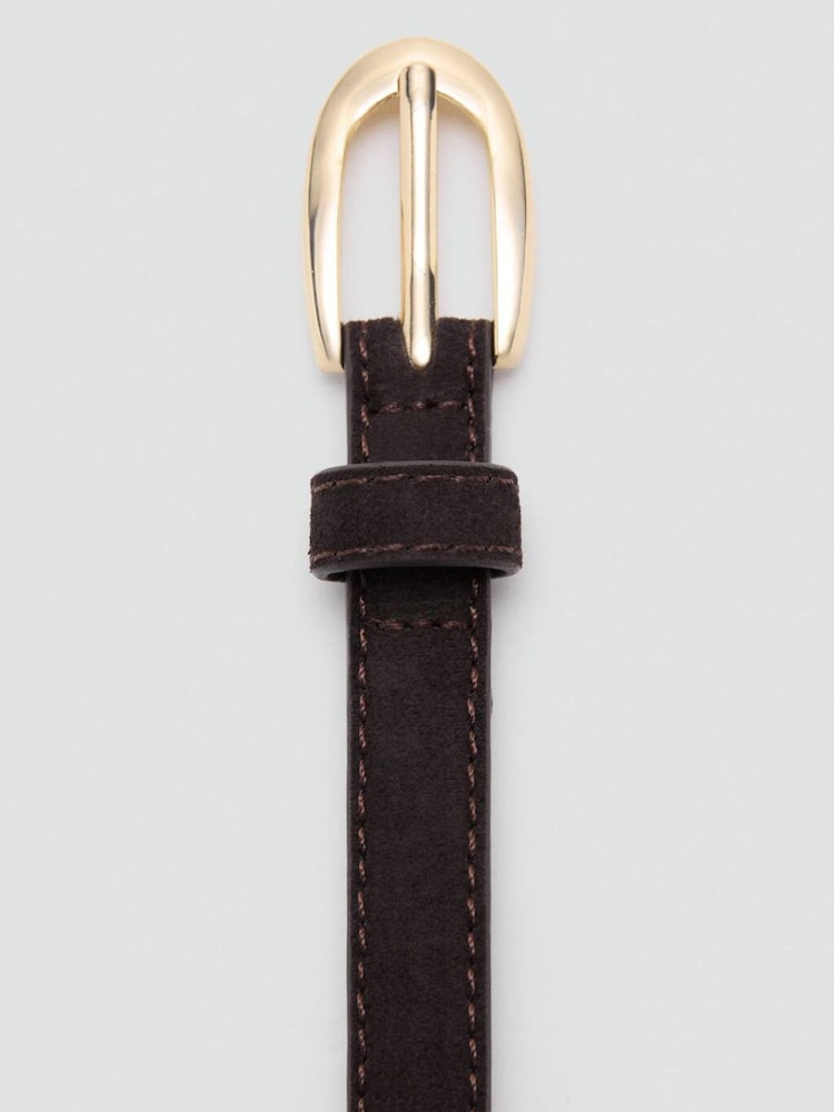 Mango Brown Leather Skinny Belt - Image 4 of 4