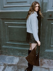 Mango Grey Chunky Knitted Collar Detail Cardigan Jumper - Image 3 of 7