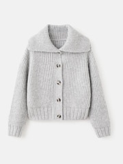 Mango Grey Chunky Knitted Collar Detail Cardigan Jumper - Image 6 of 7